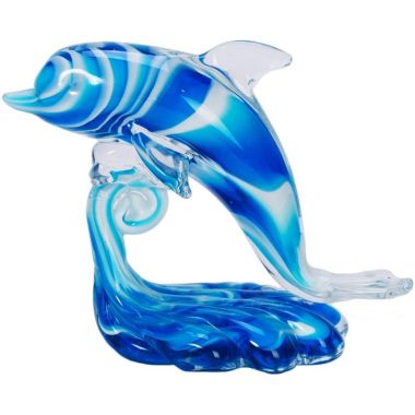 Dolphin on Wave Glass Art Figurine 5.5 inch. View a larger version of this product image.