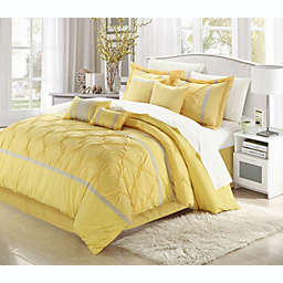 Chic Home Vermont Embroidered Solid Pleating 8 Pieces Comforter - King 110