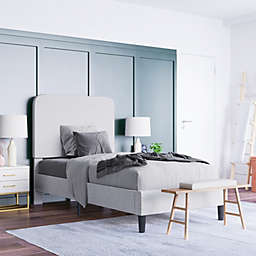 Emma + Oliver Pasithea Twin Sized Fabric Upholstered Platform Bed in Light Grey with Curved, Slim Panel Headboard and Wooden Support Slats