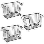mDesign Metal Stackable Kitchen Storage Basket with Handles
