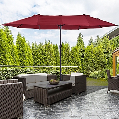 15ft Double-sided Twin Patio Umbrella Sun Shade Crank Canopy Garden Market UV 
