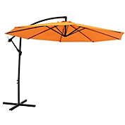 Sunnydaze Outdoor Steel Cantilever Offset Patio Umbrella with Air Vent, Crank, and Base - 9&#39; - Tangerine