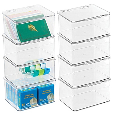 mDesign Plastic Stackable Home, Office Supplies Storage Box, 8 Pack - Clear. View a larger version of this product image.