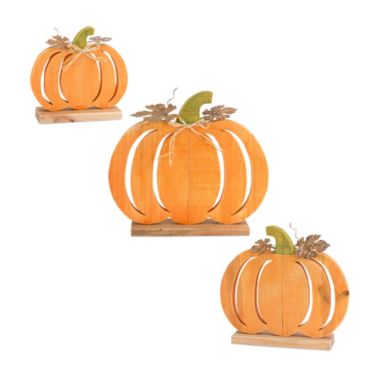 Melrose Home Decorative Pumpkin (Set of 3) 6.75"H, 9.75"H, 11.75"H Wood. View a larger version of this product image.