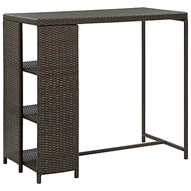 vidaXL Bar Table with Storage Rack Brown 47.2"x23.6"x43.3" Poly Rattan. View a larger version of this product image.