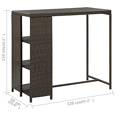 vidaXL Bar Table with Storage Rack Brown 47.2"x23.6"x43.3" Poly Rattan. View a larger version of this product image.
