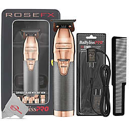 BaByliss PRO FX Skeleton Exposed T-Blade Outlining Cordless Trimmer FX787RG ROSE GOLD with Replacement Power Cord and Comb