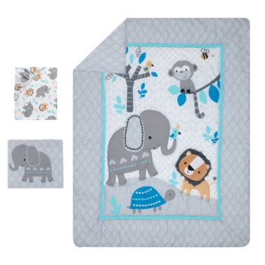 Bedtime Originals Jungle Fun Gray/Blue/White Elephant, Lion and Monkey 3-Piece Baby Nursery Crib Bedding Set. View a larger version of this product image.