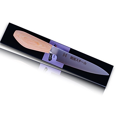 Made in Japan   MATSUE 130 by Ginza Steel - MV Stainless Steel Petty Knife 130mm/Natural Wood Handle. View a larger version of this product image.
