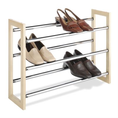 Slickblue 3-Tier Stackable & Expandable Shoe Rack in Wood & Chrome Metal