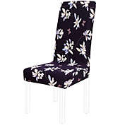 PiccoCasa Spandex Stretch Fit Short Dining Chair Cover Slipcover, Floral Pattern Removable Washable Dining Banquet Chair Protector for Home Party Hotel Wedding Ceremony, Dark Purple