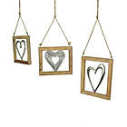 Alternate image 1 for Gerson Set of 3 Wood Framed Open Work Metal Heart Wall Hangings W/ Rope Hangers