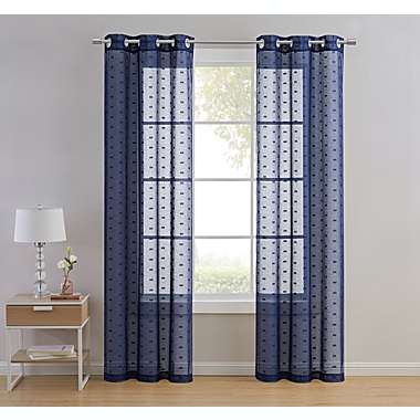 Kate Aurora Modern Living 2 Pack Plaid Sheer Embossed Grommet Top Curtain Panels - Navy Blue. View a larger version of this product image.