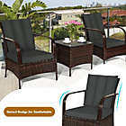 Alternate image 2 for Costway-CA 3 Pcs Patio Conversation Rattan Furniture Set with Glass Top Coffee Table and Cushions-Gray