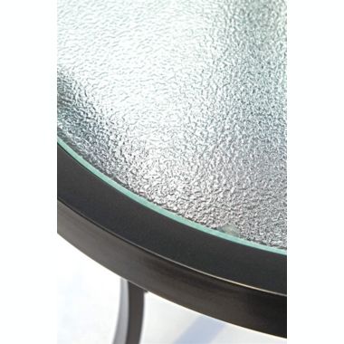 Garden Elements Bellevue Aluminum Rim 40" Round Glass Top Dining Table, Dark Taupe. View a larger version of this product image.