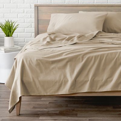 Bare Home Flannel Sheet Set 100% Cotton, Velvety Soft Heavyweight - Double Brushed Flannel - Deep Pocket (Sand, Queen)