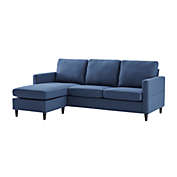 Saltoro Sherpi Reversible Sectional Sofa with Fabric Upholstery and Side Pockets, Blue-