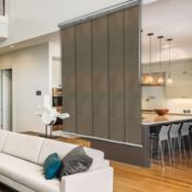Hermosa Home Decorative Sandy Wheat 5-Panel Adjustable Sliding Single Rail Track With 15.75" Panels, Extendable 40"-70"W X 91.4"L