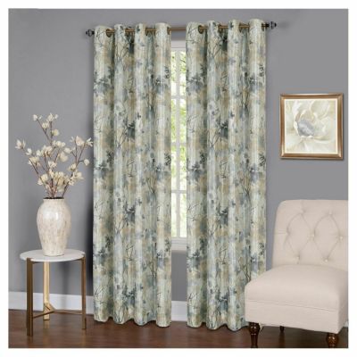 2 PANELS LINED GROMMET TOP WINDOW CURTAIN BLACKOUT NATURAL TROPIOCAL PRINTS 