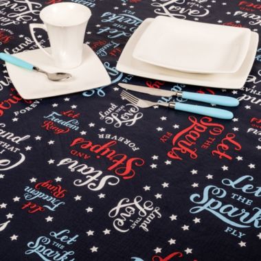Carnation Home Fashions "USA" Vinyl Flannel Backed Tablecloth - 52x70", Red/White/Blue. View a larger version of this product image.