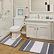 Bath Rug Set 2 Piece for Bathroom Water Absorbent Striped Bath Rugs(20" x 32" Plus 20" x 20" U, Gray)