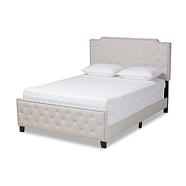 Baxton Studio Marion Modern Transitional Beige Fabric Upholstered Button Tufted King Size Panel Bed. View a larger version of this product image.