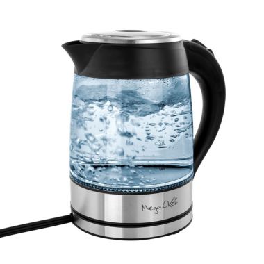 MegaChef 1.8Lt. Glass Body and Stainless Steel Electric Tea Kettle. View a larger version of this product image.