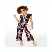 Epic Threads Toddler Girl&#39;s Floral Print Flutter Sleeve Jumpsuit Blue Size 4T