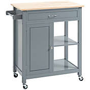 HOMCOM Kitchen Trolley, Wood Top Utility Cart on Wheels with Open Shelf & Storage Drawer for Dining Room, Kitchen, Grey
