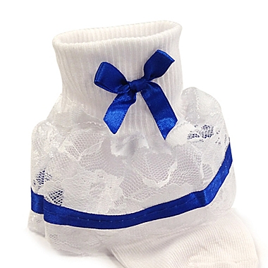 Wrapables Lil Miss Bella Lace & Ribbon Ruffle Socks for Toddler Girl, Set of 3 / (Size 4-6) - Navy Blue, Hot Pink, Brown. View a larger version of this product image.