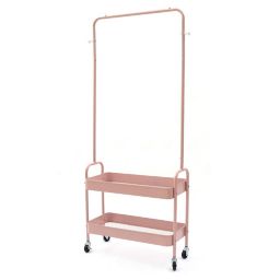 Kitcheniva Clothes Hanger Rolling Base with 2 Metal Basket Pink