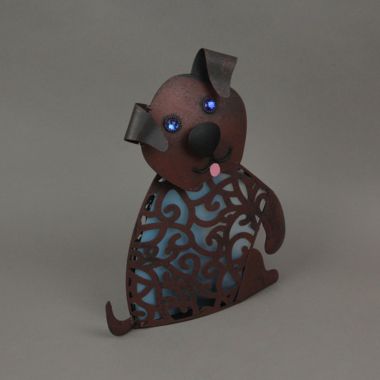 Things2Die4 Adorable Brown Metal Kitty Cat or Puppy Dog LED Solar Garden Statue Accent Light Patio Decor Sculpture. View a larger version of this product image.