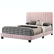 Passion Furniture Lodi Pink Velvet Upholstered Channel Tufted Queen Panel Bed