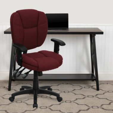 Flash Furniture Mid-Back Burgundy Fabric Multifunction Swivel Ergonomic Task Office Chair with Pillow Top Cushioning and Arms. View a larger version of this product image.