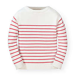 Hope & Henry Girls' Long Sleeve Breton Sweater with Button Detail - Soft Red Breton Stripe, Size  3-6 Months