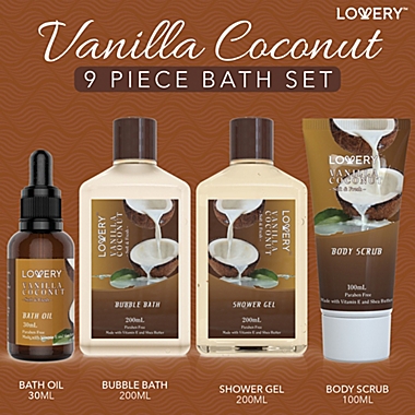 Lovery  Bath and Body Gift Basket -Vanilla Coconut Home Spa - 9pc Set. View a larger version of this product image.