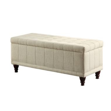 Lazzara Home Garrell Cream Fabric Upholstered Lift Top Storage Bench. View a larger version of this product image.