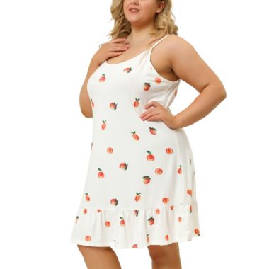 Agnes Orinda Women's Plus Size Sleep Dress Suspender Fruit Ruffle Hem Above the Knee Nightgown, Polyester Sleepwear Sleepshirt Nightdress Loose Fit Gown Dress, White, 2X. View a larger version of this product image.