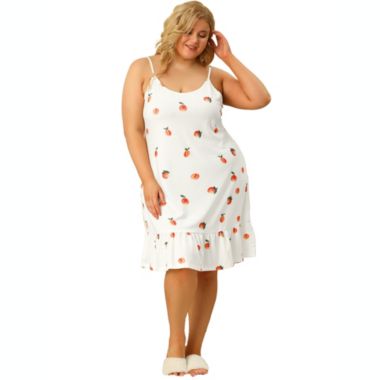 Agnes Orinda Women's Plus Size Sleep Dress Suspender Fruit Ruffle Hem Above the Knee Nightgown, Polyester Sleepwear Sleepshirt Nightdress Loose Fit Gown Dress, White, 2X. View a larger version of this product image.