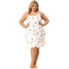 Alternate image 3 for Agnes Orinda Women's Plus Size Sleep Dress Suspender Fruit Ruffle Hem Above the Knee Nightgown, Polyester Sleepwear Sleepshirt Nightdress Loose Fit Gown Dress, White, 2X