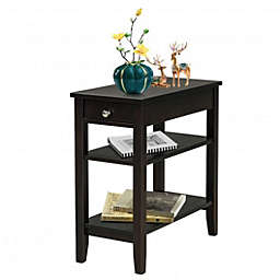 Costway 3-Tier Side End Table with Drawer Double Shelf-Brown