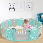 Alternate image 2 for Costway 18-Panel Baby Playpen with Music Box & Basketball Hoop-Gray