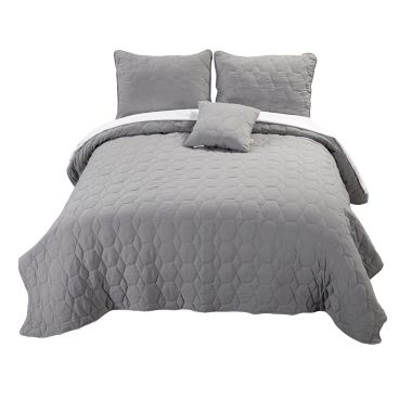 Karat Home Jeanne 4 Piece Honeycomb Quilt Set in Gray (Queen). View a larger version of this product image.