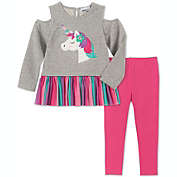 Kids Headquarters Baby Girl&#39;s 2 Pc Long Sleeve Unicorn Tunic & Leggings Set Gray Size 6-9MOS