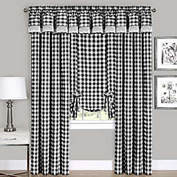 GoodGram Complete 6 Piece Country Chic Plaid Window Curtain Treatment Set - 58 in. W x 84 in. L, Black