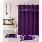 Kitcheniva 4-Piece Set Bathroom Bath Mat Rug Shower Curtain 2-Tone, Purple