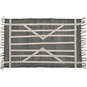 Saltoro Sherpi 2 x 3 Feet Cotton Rug with Centrepoint Stripe, Gray and White-