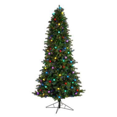 Nearly Natural Home Decorative 8.5' Montana Mountain Fir Artificial Christmas Tree with 800 Multi Color LED Lights and Instant Connect Technology, 100 Globe Bulbs and 1762 Bendable Branches. View a larger version of this product image.