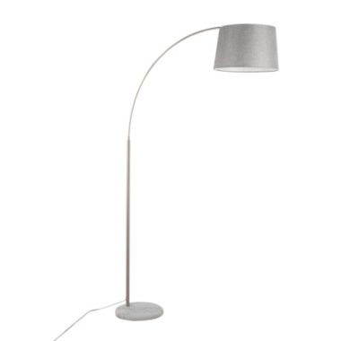 Lumisource March Contemporary Floor Lamp in White Marble and Nickel with Grey Linen Shade. View a larger version of this product image.