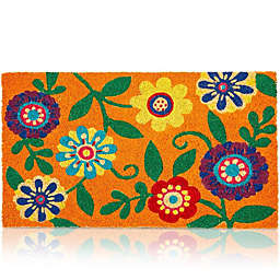 Juvale Bright Floral Natural Coir Nonslip Welcome Door Mat (17 x 30 in)